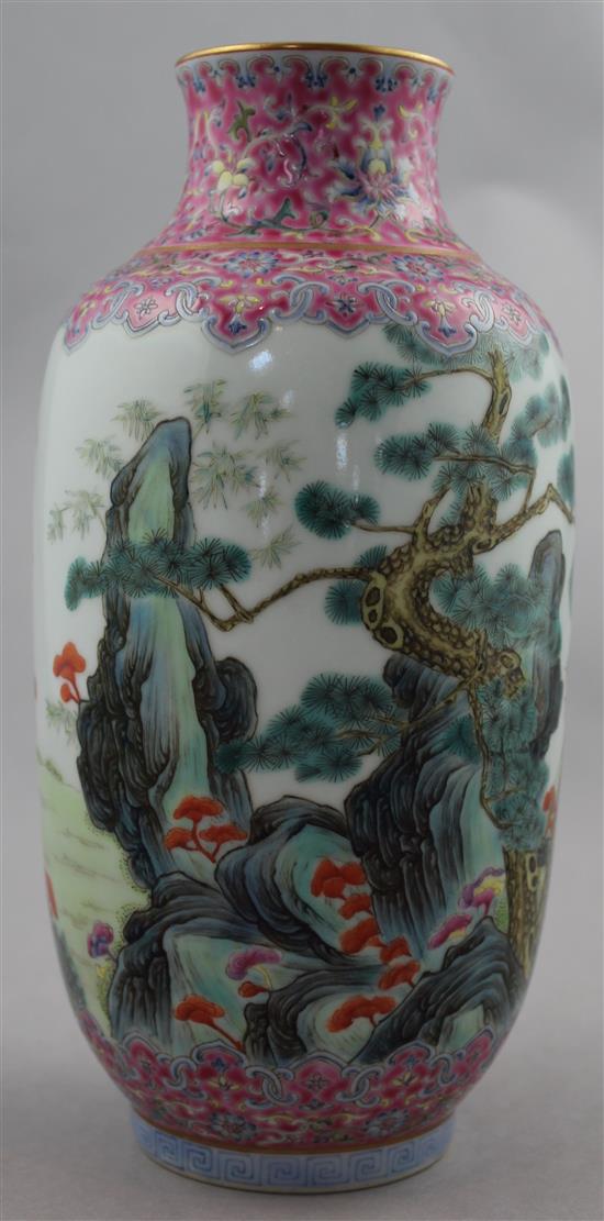 A Chinese famille rose lantern shaped vase, Qianlong seal mark but later, 22cm